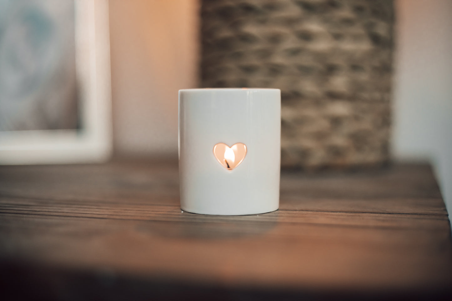 Small white heart t-light holder